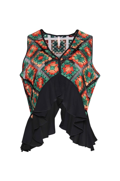Embroidered vest with frill