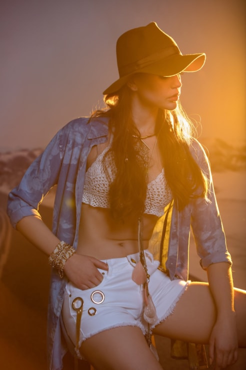 Denim shirt with floral print