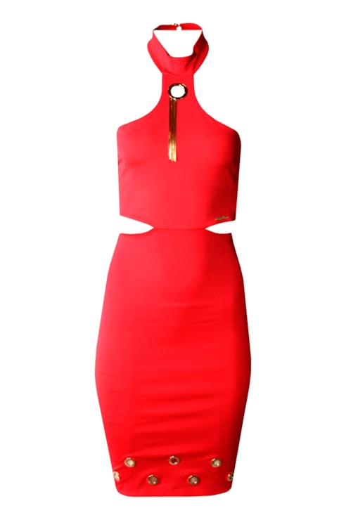 Vestido decote halter com aberturas