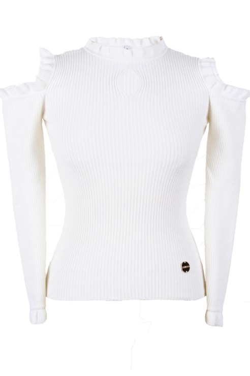 Camisola De Malha Ombros Descobertos E Folhos