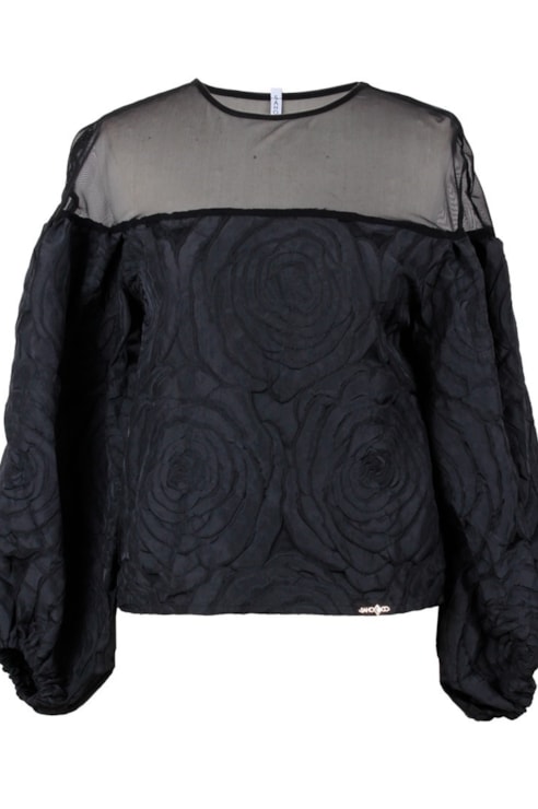 Blusa Mangas Abalonadas E Transparência