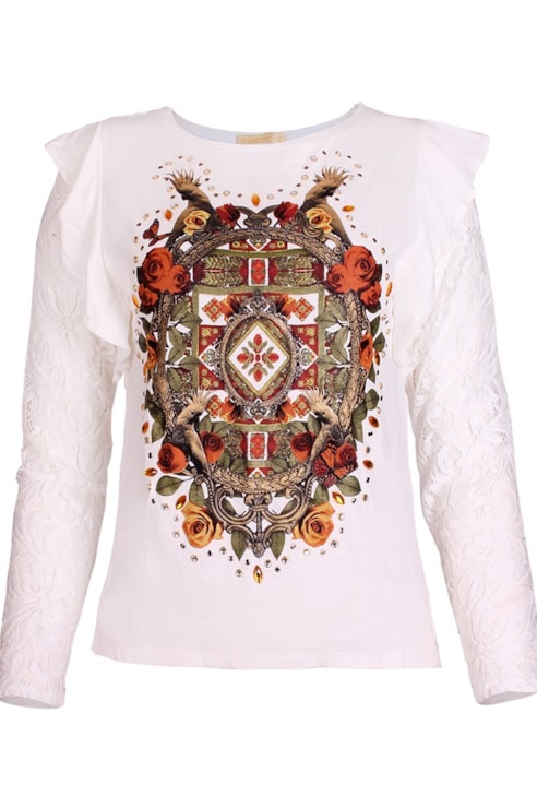 Camisola Mangas Em Renda