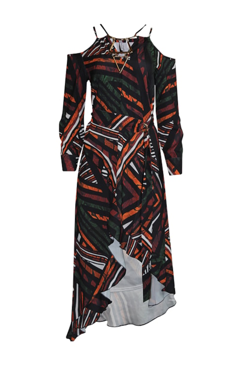 Vestido Cruzado Assimétrico Com Cinto