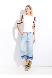 Straight pants with contrasting stripes