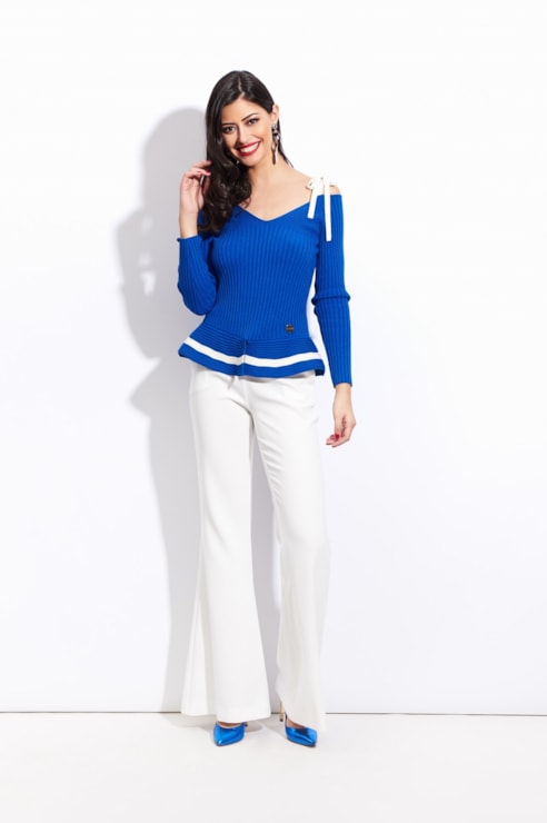 Camisola de tricot com alças em contraste