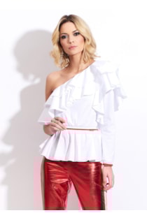 Blusa assimétrica com folhos