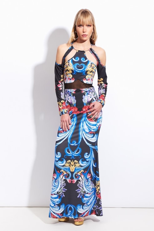 Vestido estampado com cut out