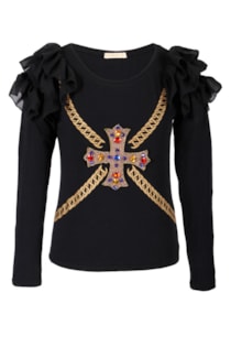 T-shirt com joias e folhos