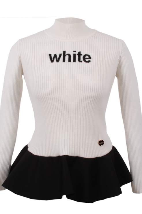 Camisola de tricot canelada combinada