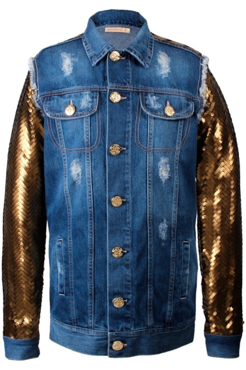 Combined coat with sequin sleeves