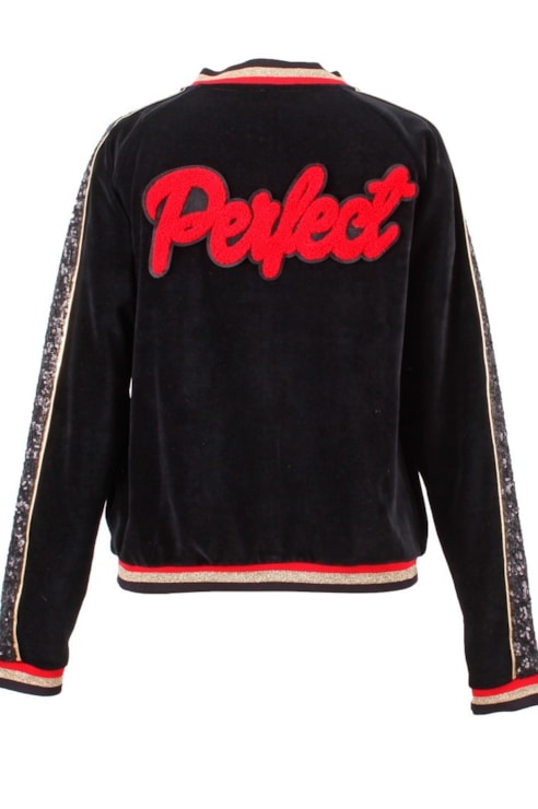 Coat with side band and sequin