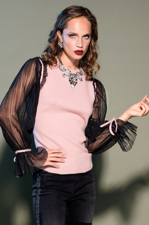 Camisola manga com pregas