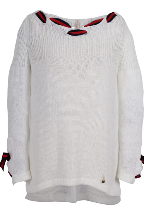 Tricot shirt with combined drawstring