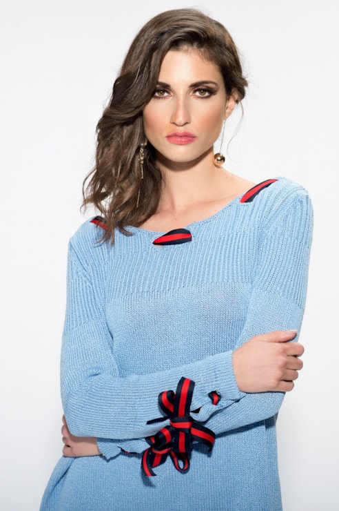 Tricot shirt with combined drawstring
