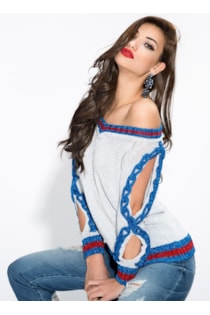 Camisola de tricot com abertura nas mangas