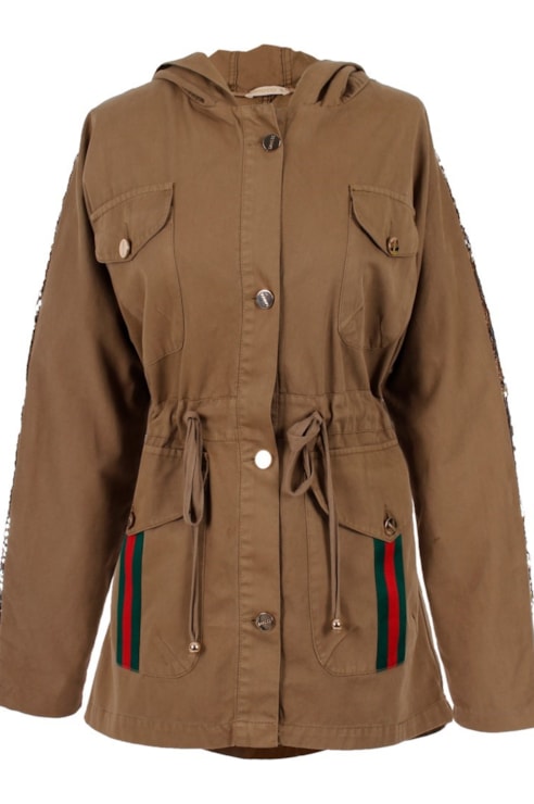 Parka with sequin side bands