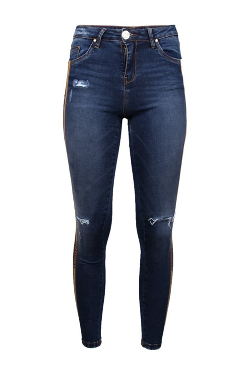 Calças jeans com faixa lateral