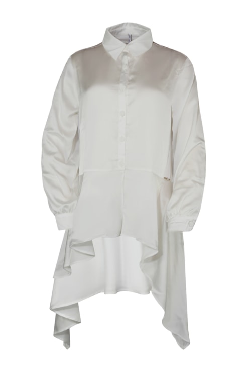 Camisa acetinada com folhos