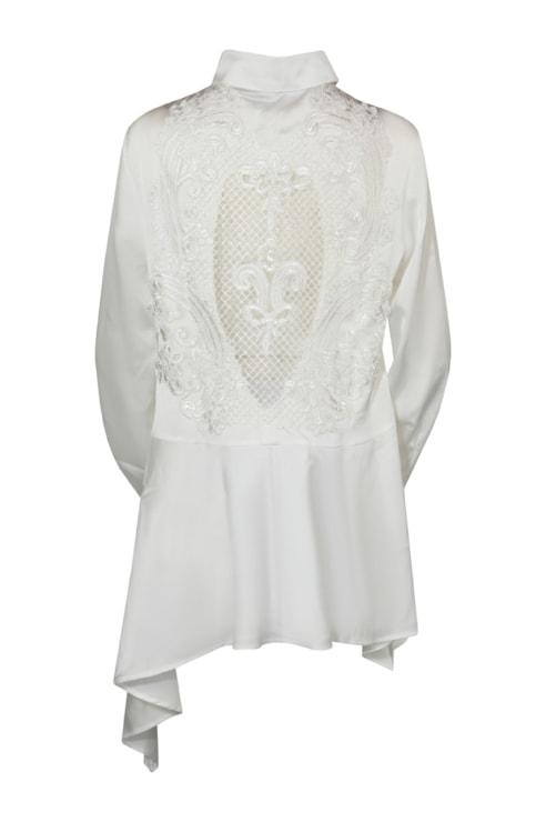Camisa acetinada com folhos