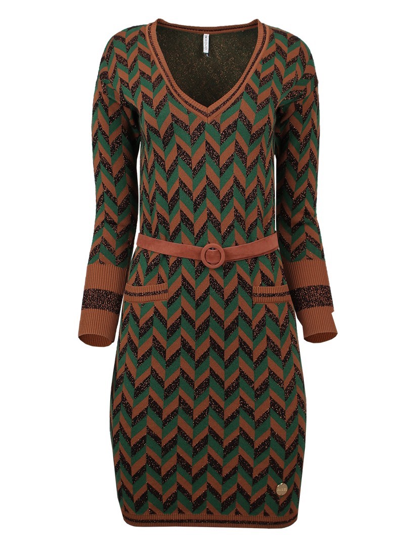 Vestido decote em bico com cinto