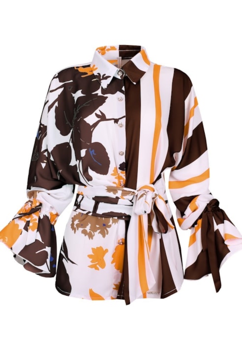 Blusa de laço com manga de folhos