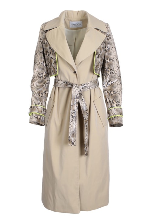 Trench coat com pormenor estampado de cobra