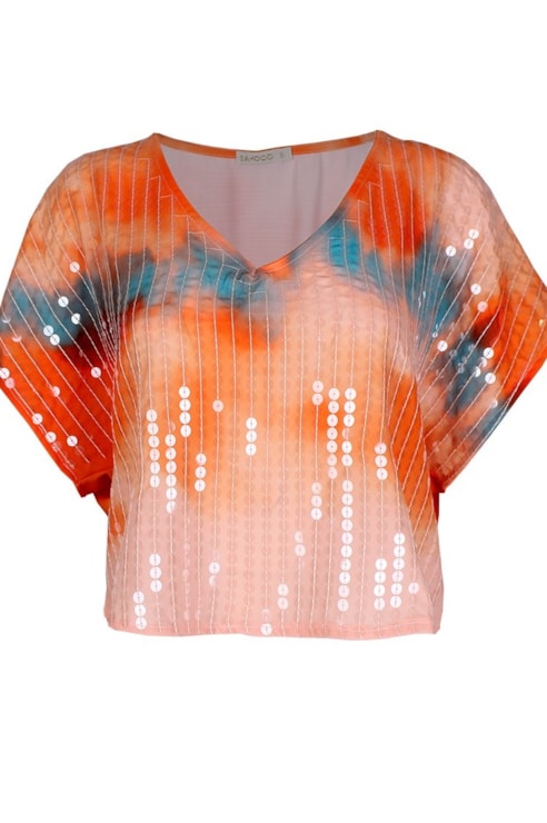 Blusa cropped com lantejoulas