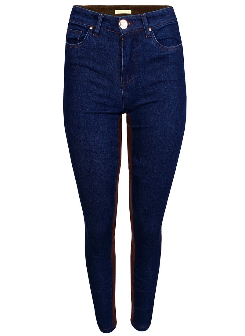 Calças skinny tecido combinado