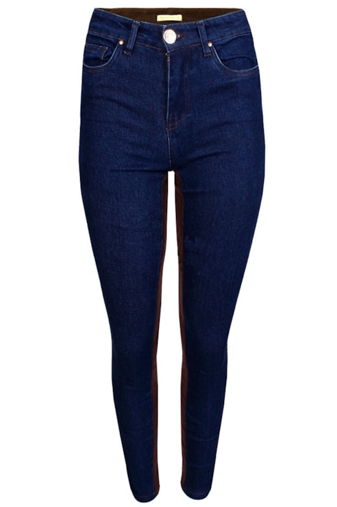 Calças skinny tecido combinado