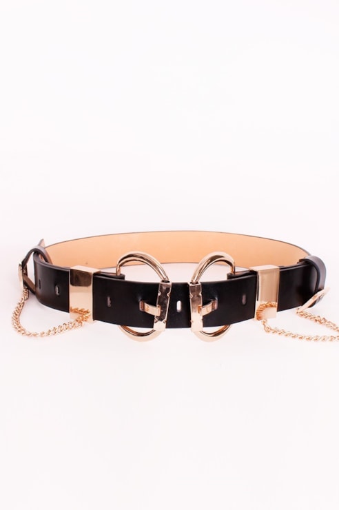Double buckle belt with chain
