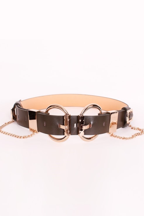 Double buckle belt with chain