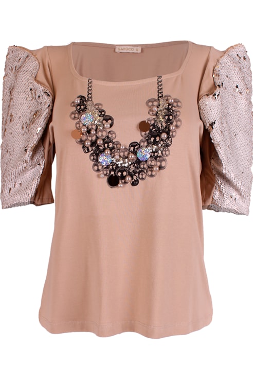 T-shirt mangas com lantejoulas