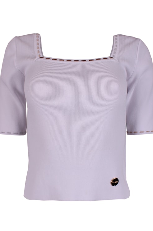 Camisola de malha decote amplo com pespontos
