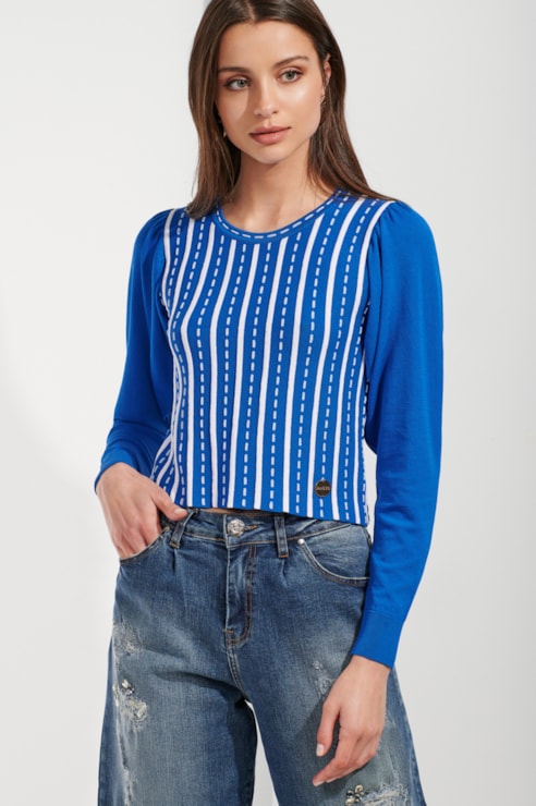 Camisola de malha com pespontos