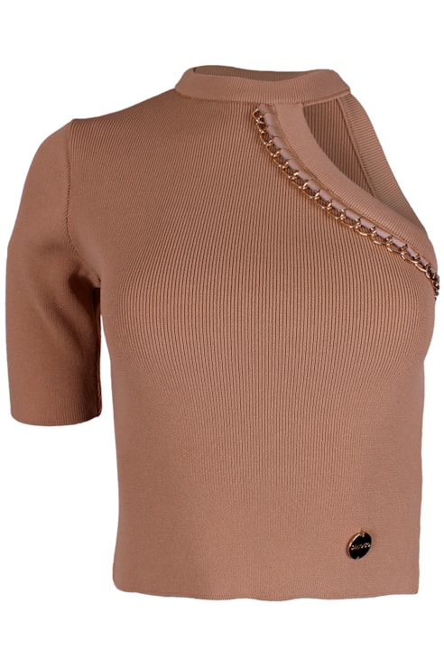 Mesh top with asymmetrical sleeves