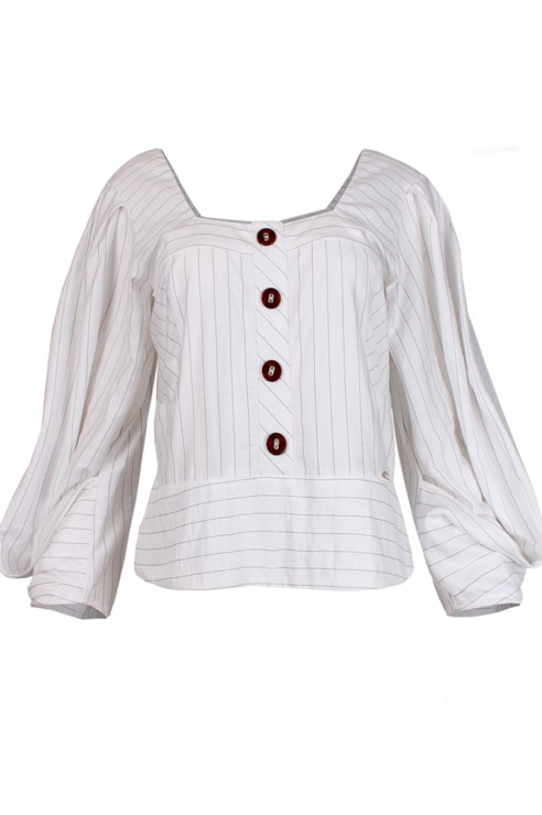 Blusa às riscas manga abalonada