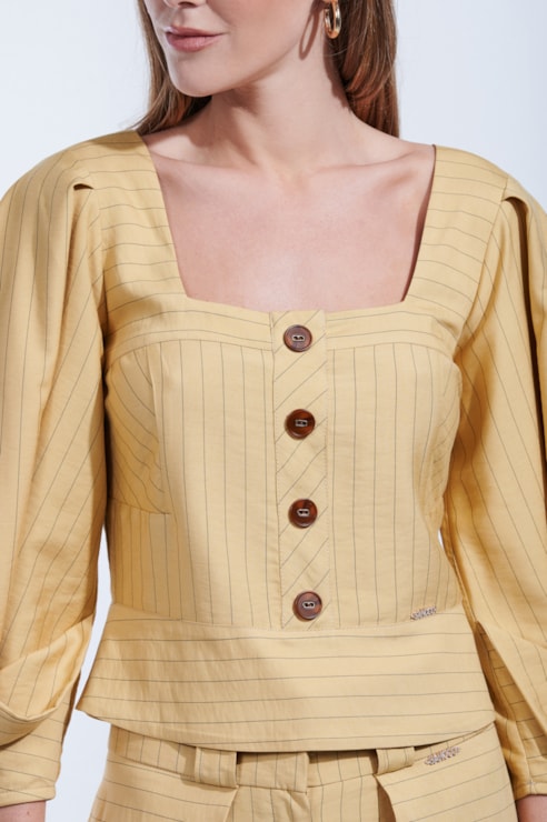 Blusa às riscas manga abalonada