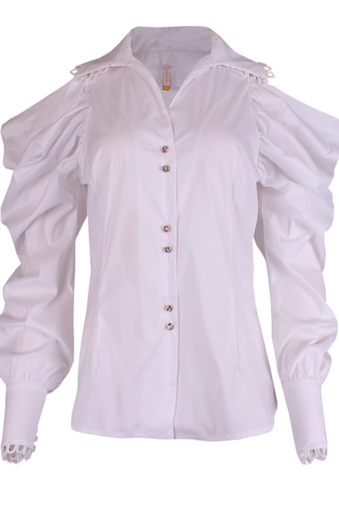 Blusa ombros descobertos com manga abalonada