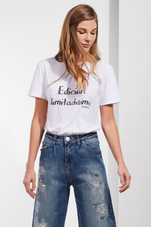 T-shirt com top brilhante combinado