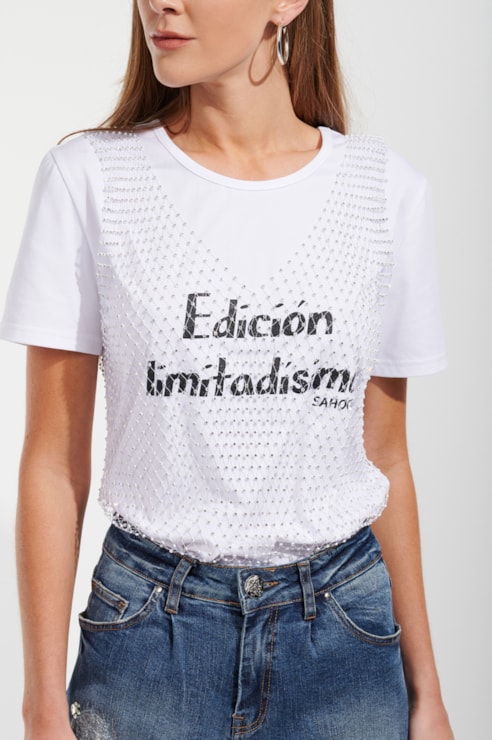 T-shirt com top brilhante combinado