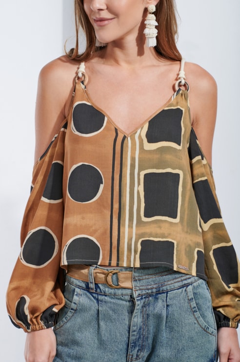 Top estampado alças em corda