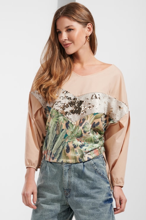 Camisola combinada detalhe lantejoulas