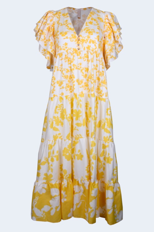 Vestido midi com folhos