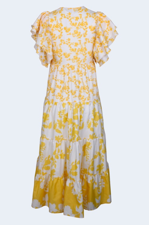 Vestido midi com folhos