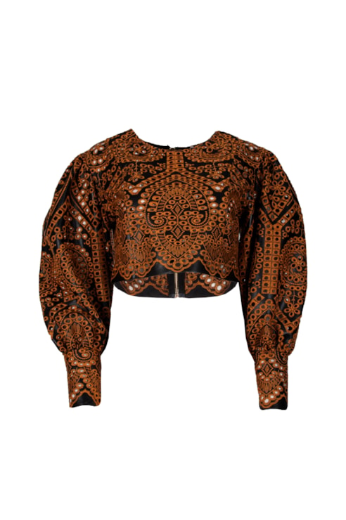 Blusa cropped efeito pele