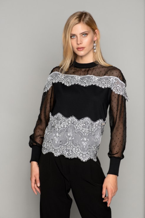 Camisola mix de tecido