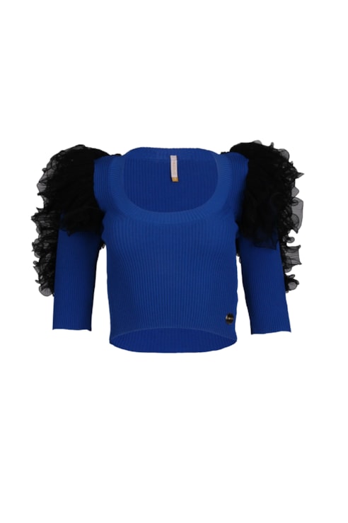 Camisola malha canelada e folhos