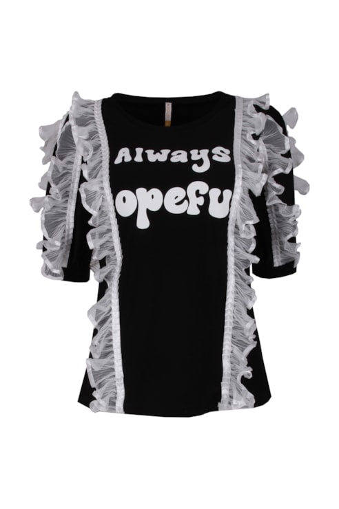 T-shirt tule e folhos