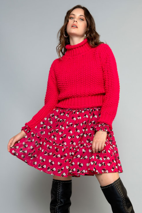 Vestido com estampado e laço