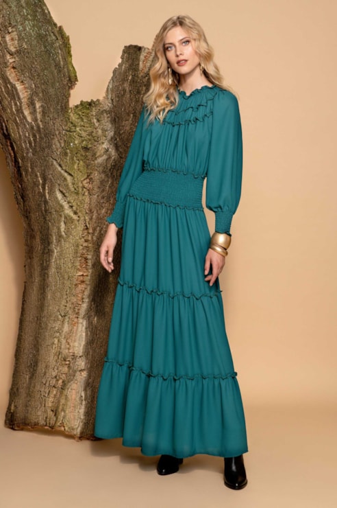 Vestido fluido com drapeado